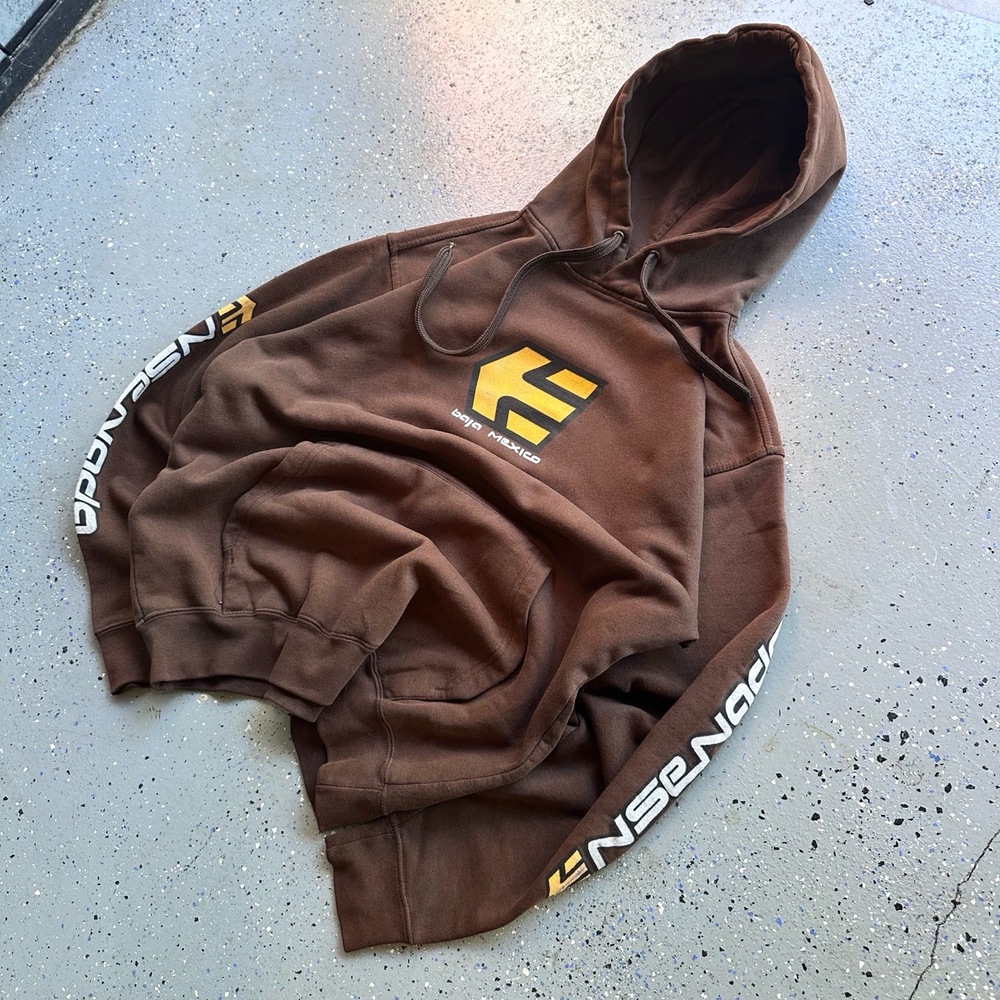 Etnies Hoodie Mens Size Large Brown Vintage Surf Skate Baja Mexico Faded Grail - Picture 2 of 8